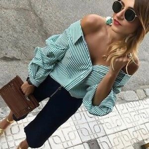 zara open sleeve button down shirt